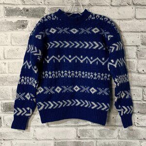 Gap Vintage 90s Fair Isle Nordic Sweater Small Blue Wool Heavyweight Chunky Knit